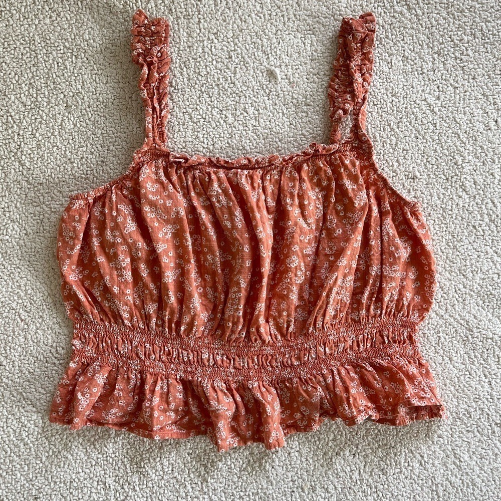 a.n.a Floral Smocked summer floral Cottagecore Rust Crop Top Orange M - Picture 5 of 11